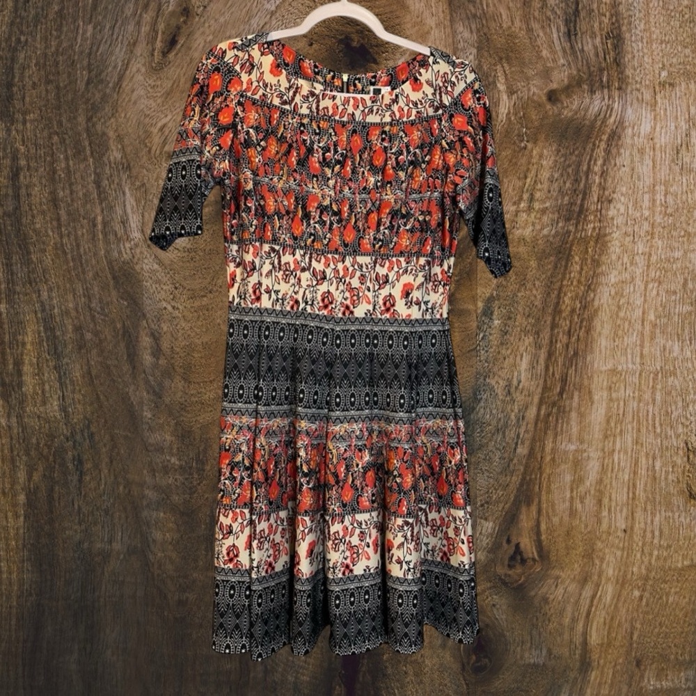 EUC Julian Taylor Fit & Flare half-sleeve Dress - Size 4 - coral/black/white - Picture 6 of 7